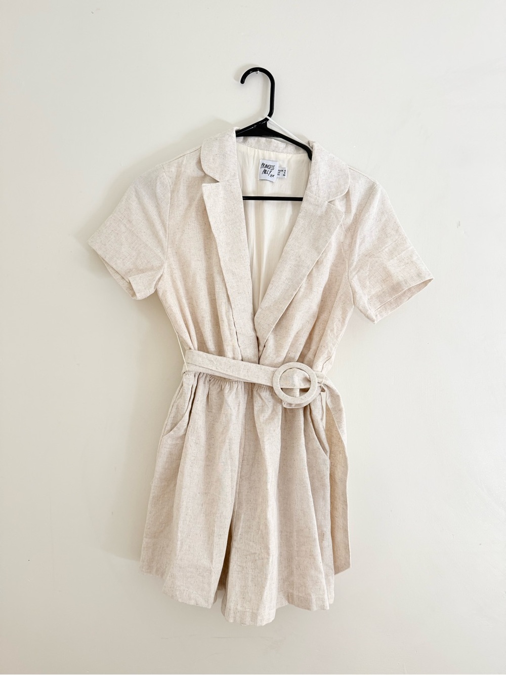 Princess Polly Beige Short Sleeve Romper with Belt